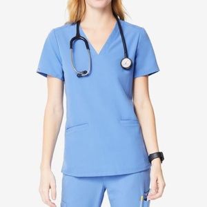 Figs three pocket scrub top in ceil blue